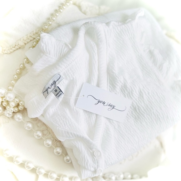 YOU SAY | M | Henley Ruffle Tank Gauze Top Bottom Button Stretch Pajama Set NWT - Picture 15 of 16